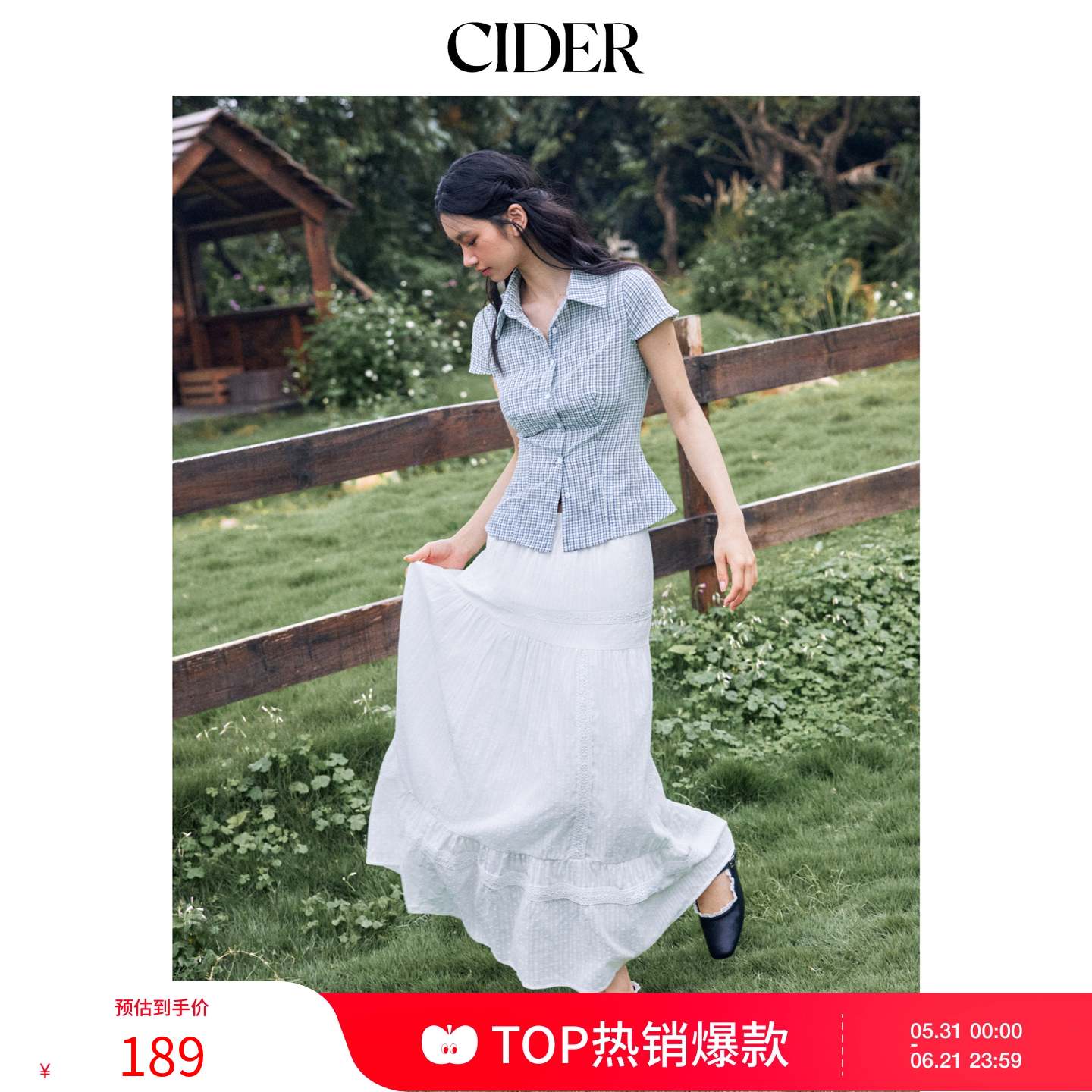 CIDERmiu系棉格子衬衫夏polo领格纹纽扣衬衣小衫114594915
