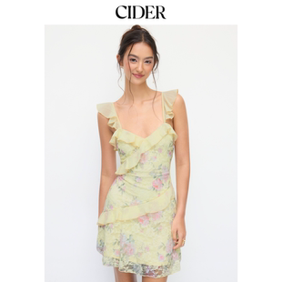 CIDER蕾丝碎花抹胸荷叶边迷你连衣裙114757550