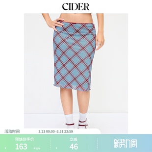 CIDER春秋女装 网眼格纹中腰蝴蝶结中长半身裙114779188