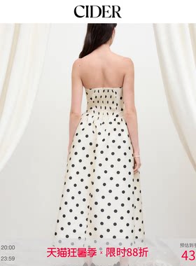 CIDER秋冬新品毕业季女装波点抽褶抹胸长连衣裙114486709