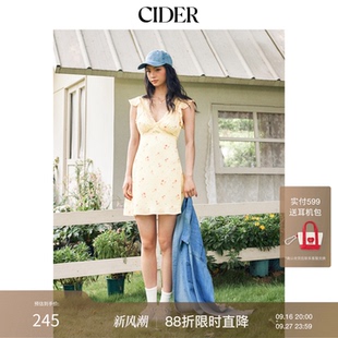 【明星同款】CIDER缎面碎花V领荷叶袖蓬蓬迷你连衣裙115283291