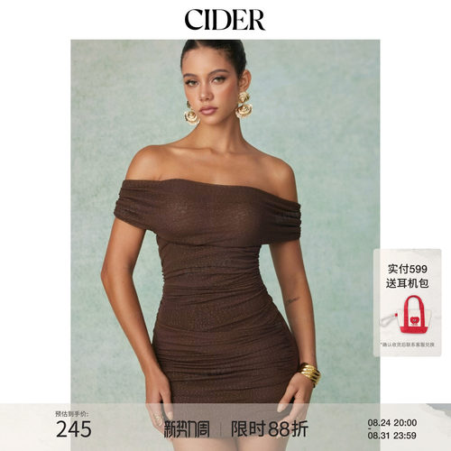 CIDER2026秋季新品亮片网纱露肩褶皱紧身迷你连衣裙115632832