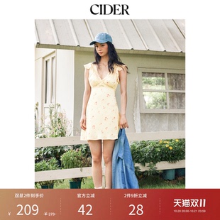 【明星同款】CIDER缎面碎花V领荷叶袖蓬蓬迷你连衣裙115283291