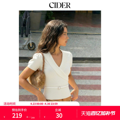 CIDER2026春季新品针织V领裹身短袖系带上衣115281940