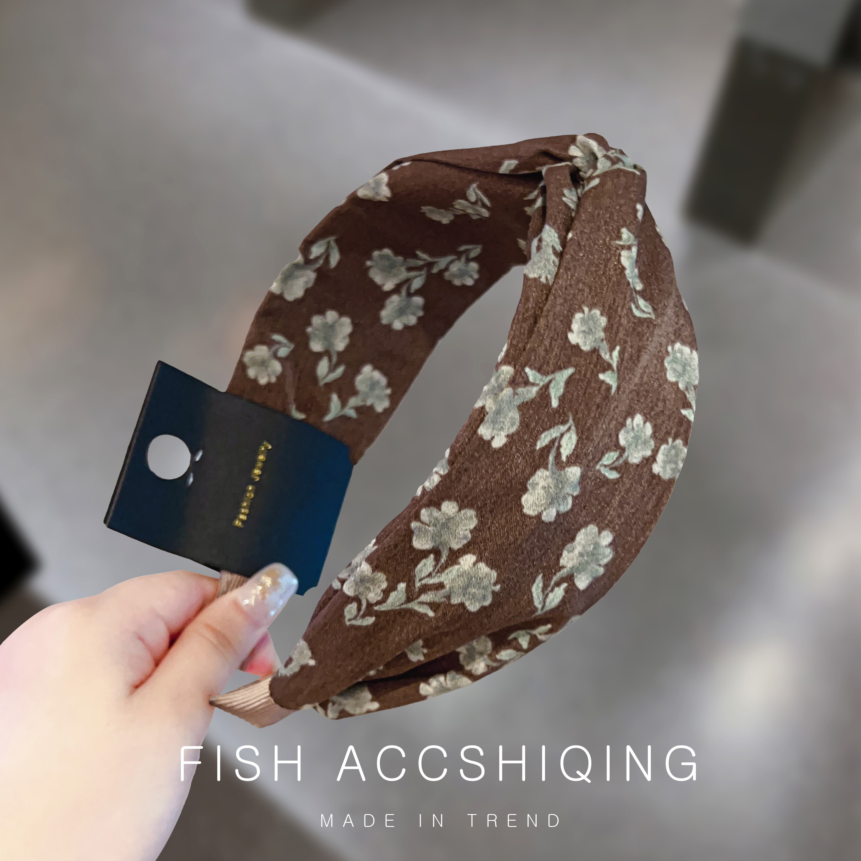 复古高级感咖色碎花交叉发箍夏季美拉德发饰海绵头箍增高颅顶发饰图片