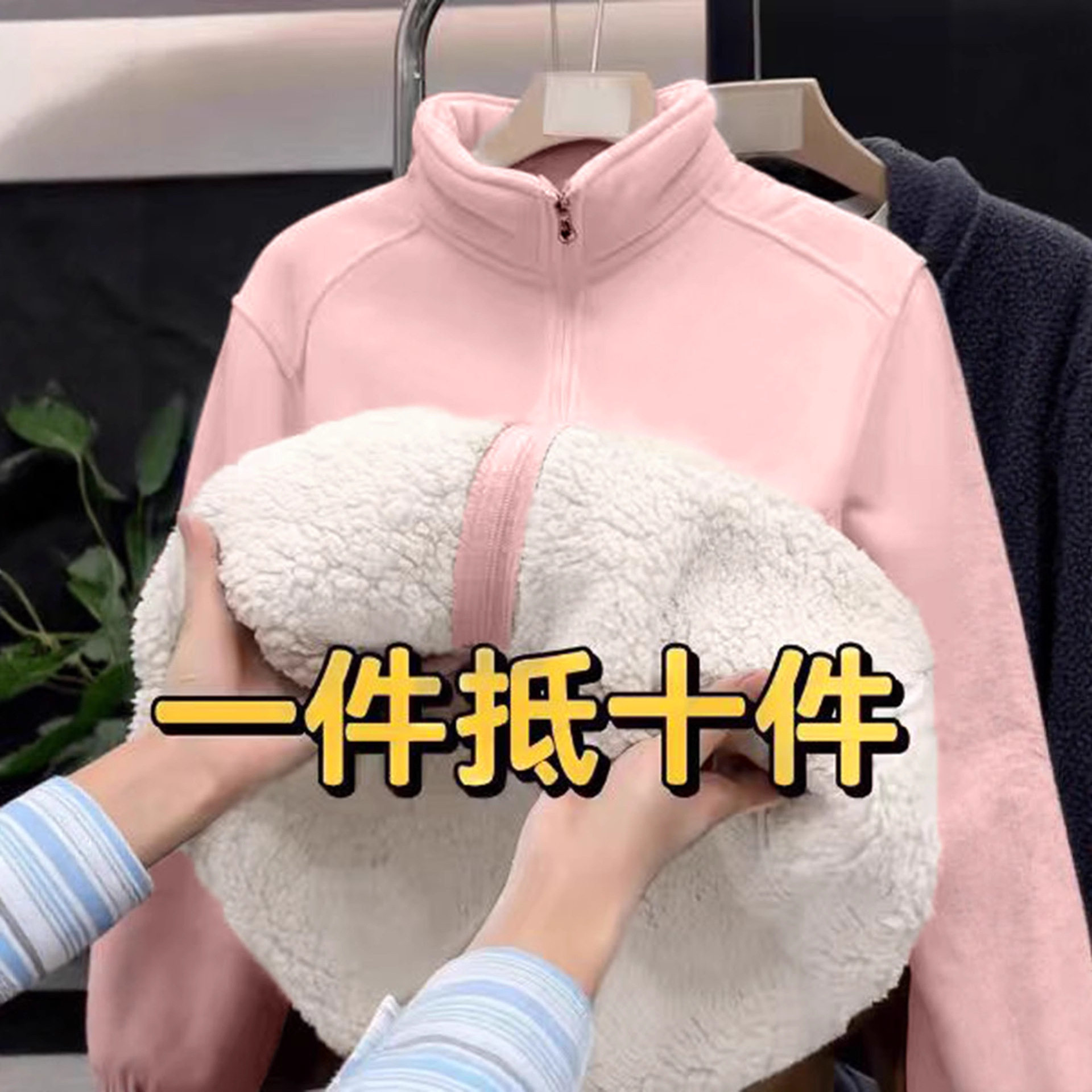 摇粒绒修身加厚加绒秋冬保暖卫衣立领新外套女内搭羊羔绒上衣女装