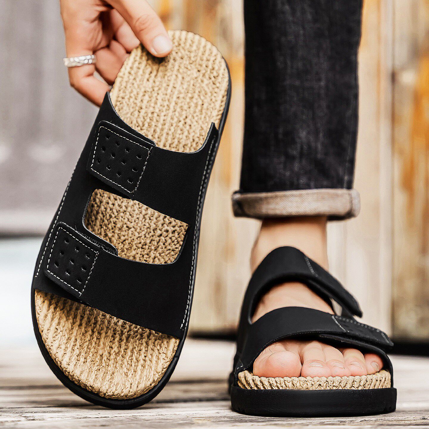 合成鞋业勃肯拖鞋男夏季外穿软底不累脚运动户外防滑耐磨防臭沙滩