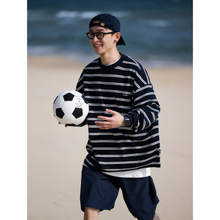 男復古寬松休閑潮百搭 GXG撤柜CityBoy條紋廓形長袖