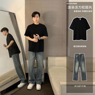 夏季 GXG专柜美式 宽松基础打底衫 纯棉t恤短袖 潮牌痞帅休闲牛仔 男款
