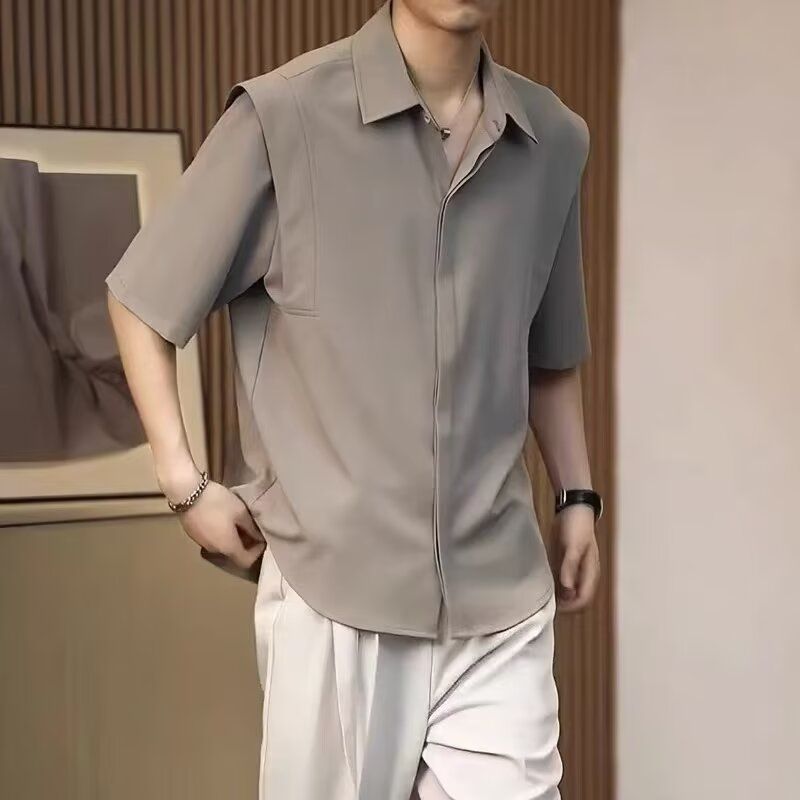 GXG专柜痞帅炸街短袖衬衫男装潮流冰丝五分袖2025新款设计感潮牌