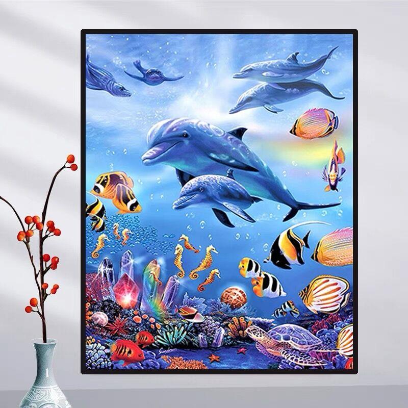 海底世界海豚2025新款钻石画满钻客厅卧室手工diy点贴钻装饰画5d