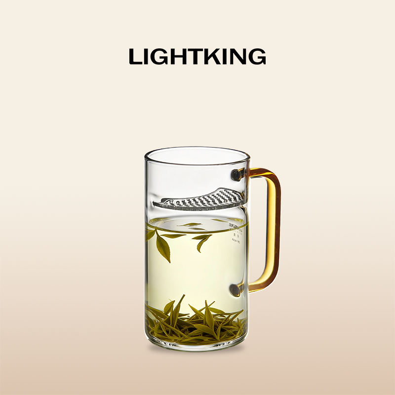 LIGHTKING玻璃杯家用带把过滤泡茶月牙杯单人办公室茶水分离杯