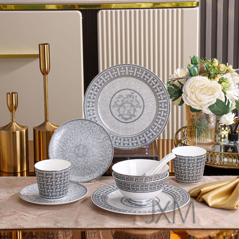 灰H马车餐10件装形盒装骨碗勺礼物欧式色拉具套圆礼瓷盘子子碟子