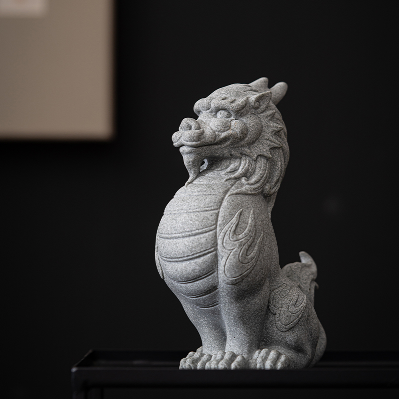 创意青砂石国潮瑞兽貔貅茶室桌面茶宠茶几摆件园艺鱼缸造景装饰品