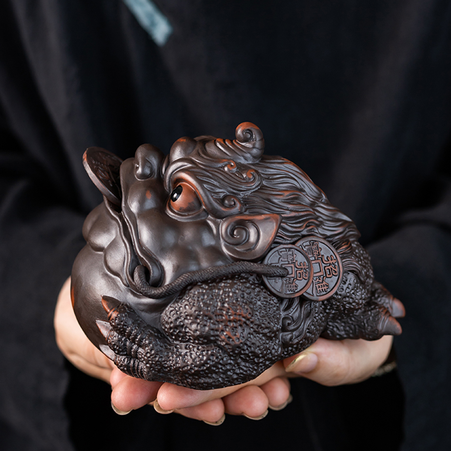 手工紫陶貔貅茶宠可养金蟾陶瓷家居摆件茶玩茶桌茶台装饰茶具配件