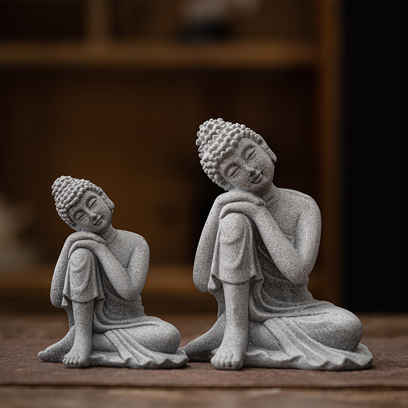 青砂石沉思佛摆件微景观鱼缸造景假山盆景客厅禅意茶桌面石头坐佛