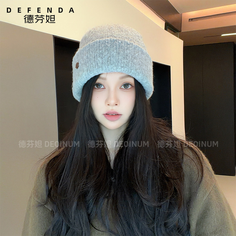 德芬妲帽子女秋冬韩系百搭保暖防寒针织帽大头围显脸小包头毛线帽