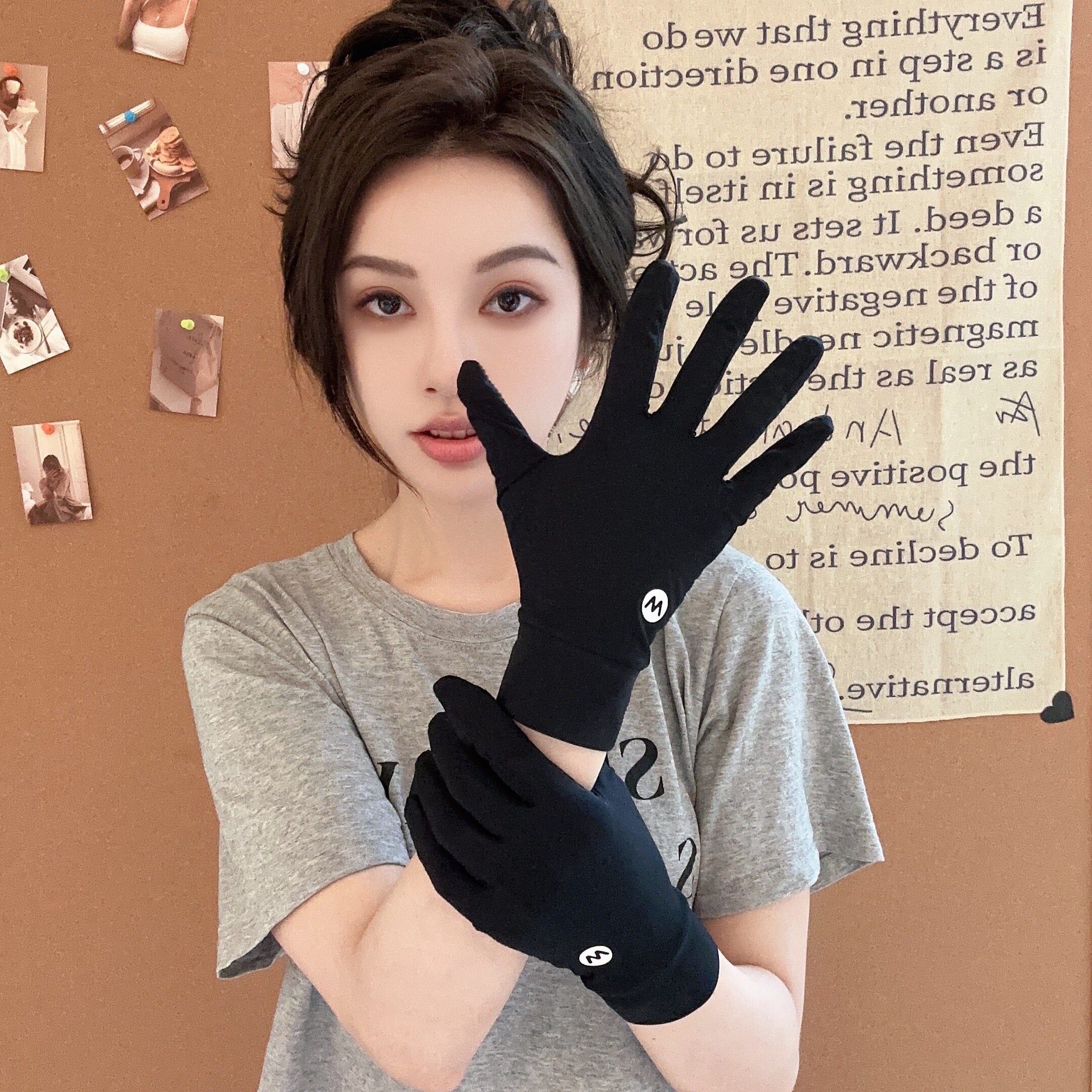 德芬妲防晒手套女冰丝夏季薄款透气户外骑行开车镂空露指触屏防滑