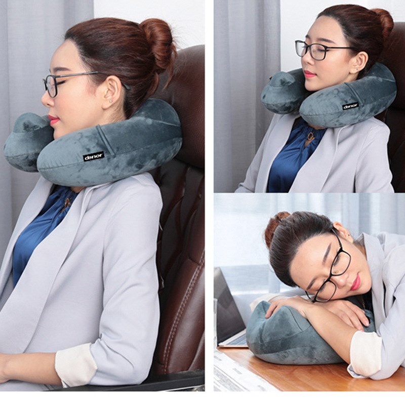 按压式充气u型枕旅游枕商旅宝U型枕便携车载U型枕飞机枕