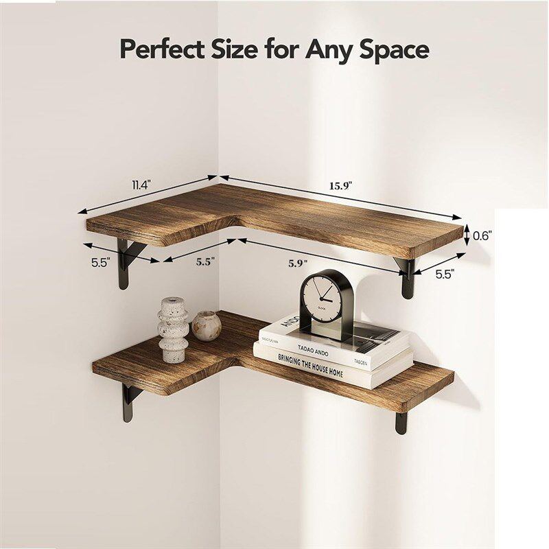 乡村风木质墙上置物架壁挂式浮动隔板实木转角收纳架杂物整理架