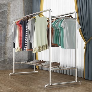 51N加粗加厚镀锌钢管晾衣架置地双杆家用阳台挂衣架落地室外晒