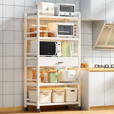 三层厨房微波炉置物架落地多层大尺寸嵌入式烤箱洗碗机收纳架带轮