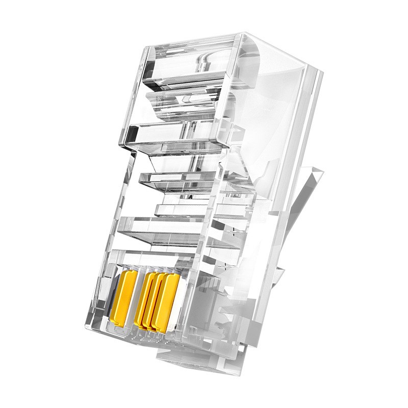 镀金纯铜 8P4C水晶头RJ45网络1236位监控POE四4芯综合网线头100个