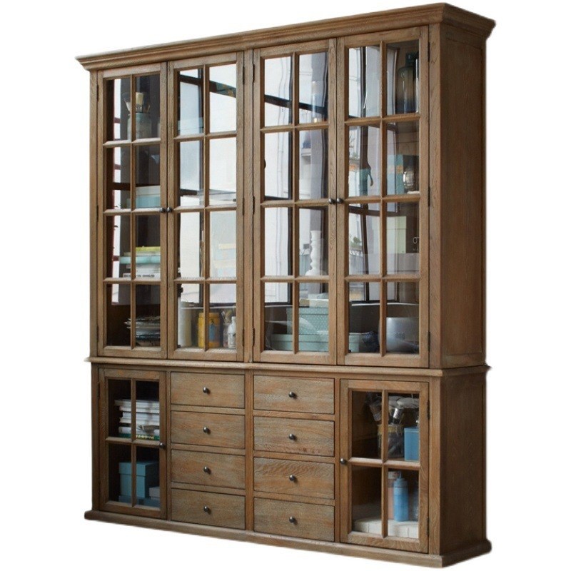 美式实木书柜法式乡村仿古简约做旧书架储物柜置物柜展示柜 实木