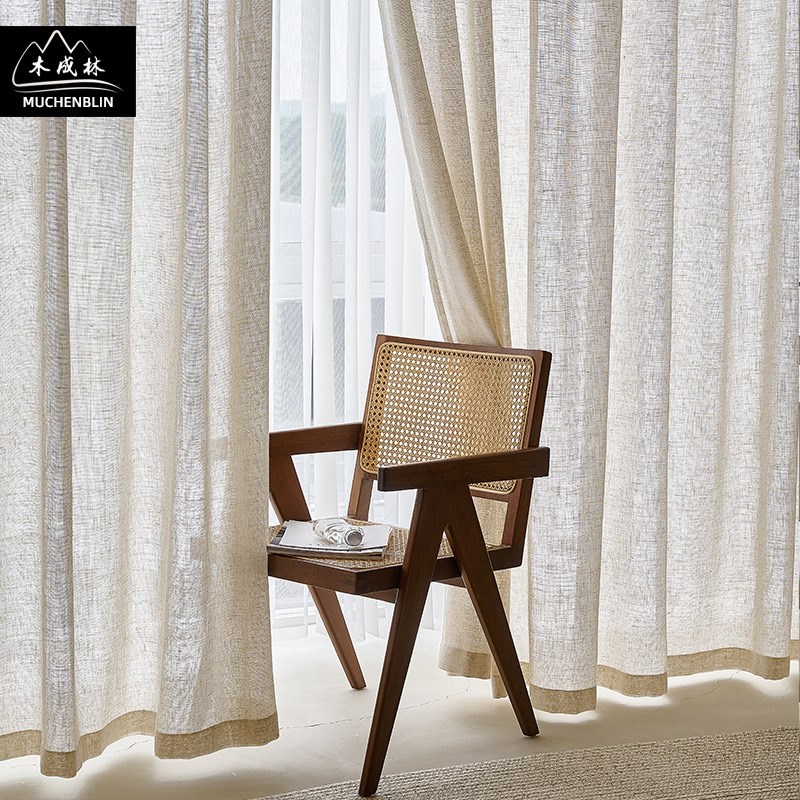 3.2米门幅十字麻纱窗帘透光半透人客厅餐厅原木风格窗纱支持看样