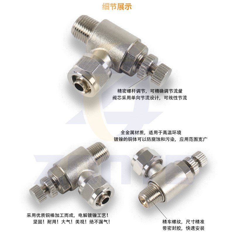 铜气管快拧接头调速单向限流气缸金属气动快拧节流阀SL6-01/8-02