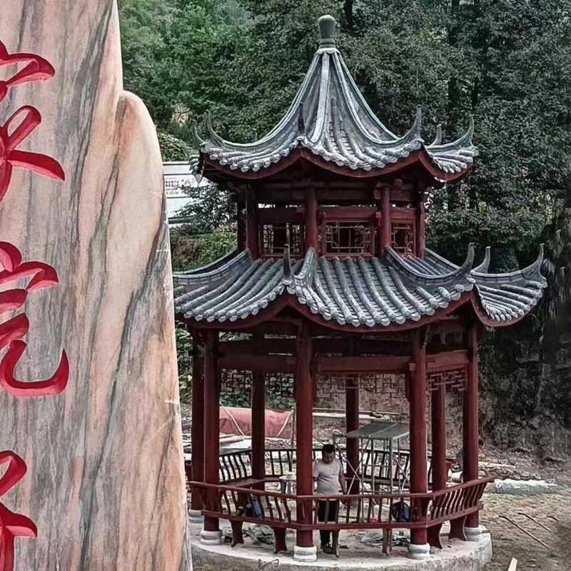 双层凉亭户外庭院古建八角双层古建户外庭院防腐木八角亭厂家供应