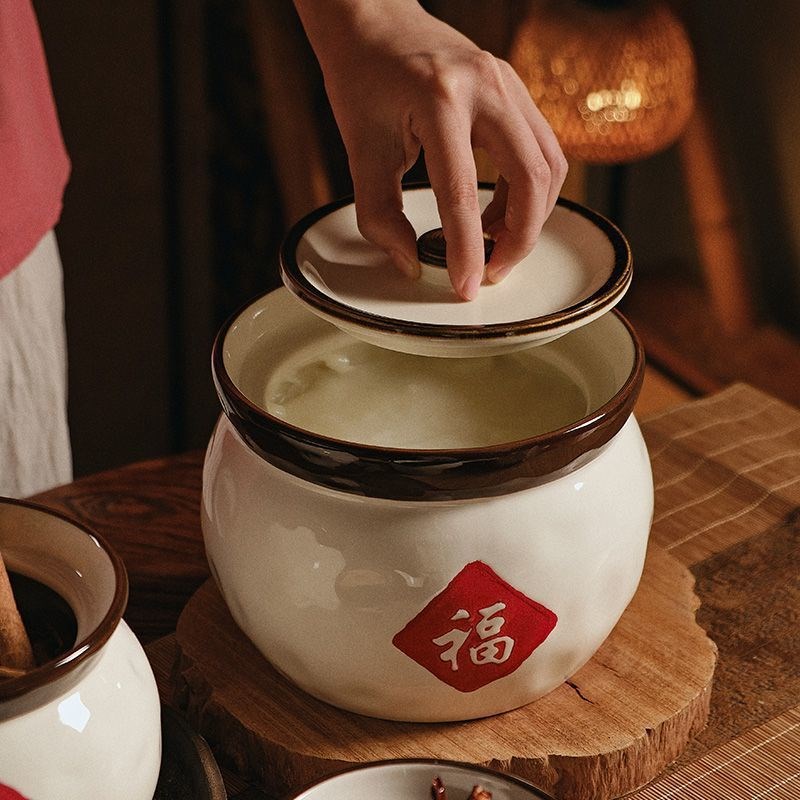 复古福字猪油罐陶瓷中式辣椒油罐带盖家用厨房耐高温油泼罐子