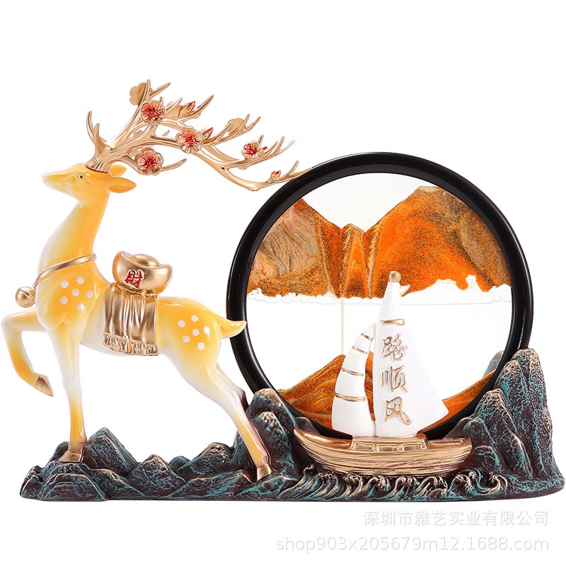 新中式一鹿流沙风景画摆件装饰客厅电视柜玄关办公室开业礼品图片