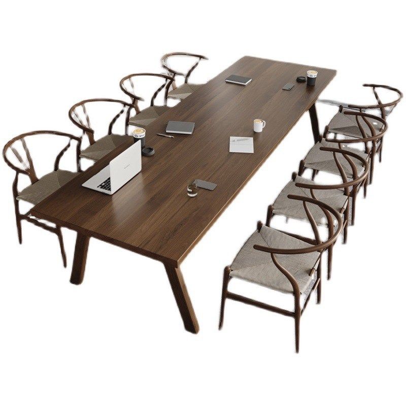 美式全实木长条工作台 公司职员多人办公桌接待洽谈会议桌椅组合