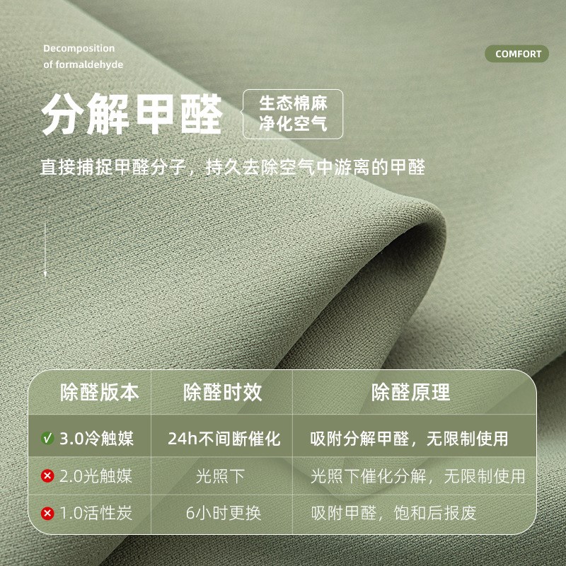 除甲醛窗帘棉麻全遮光成品卧室轻奢现代简约客厅大气绿色主卧