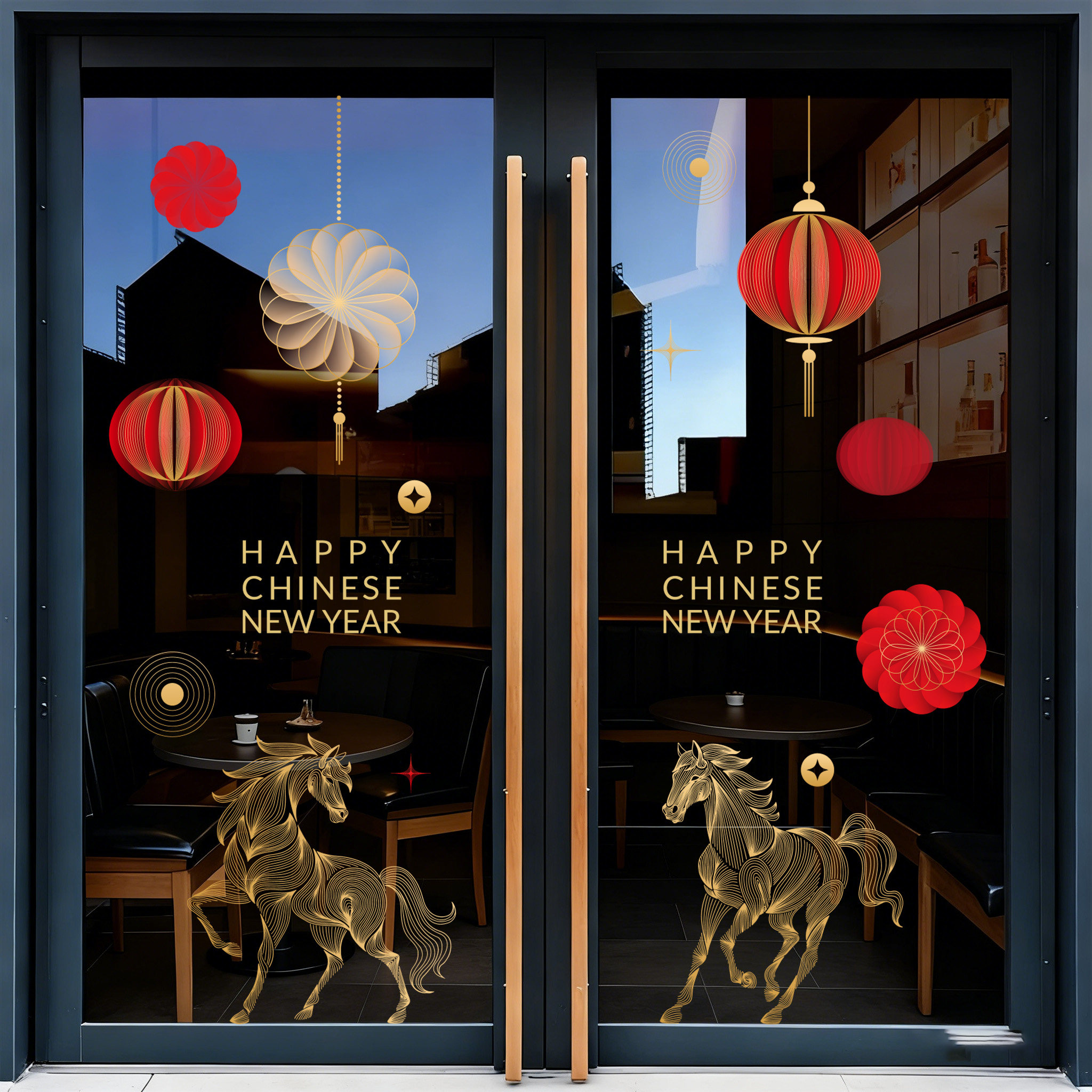 2026新年装饰窗花春节过年简约灯笼窗贴马年推拉门布置玻璃静电贴,家居饰品,门贴,淘宝优惠券,粉丝福利购,淘宝优惠卷