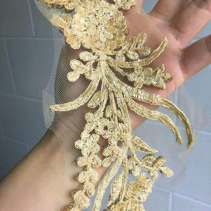 金黄色玻璃钻重工钉珠细长钻花DIY礼服旗袍领部装饰珠花衣服钻饰
