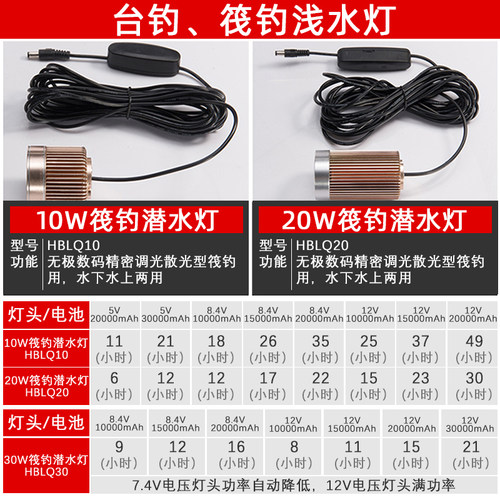 鹰睿水下诱鱼灯筏钓灯水下水上两用诱鱼灯磁铁钓鱼灯