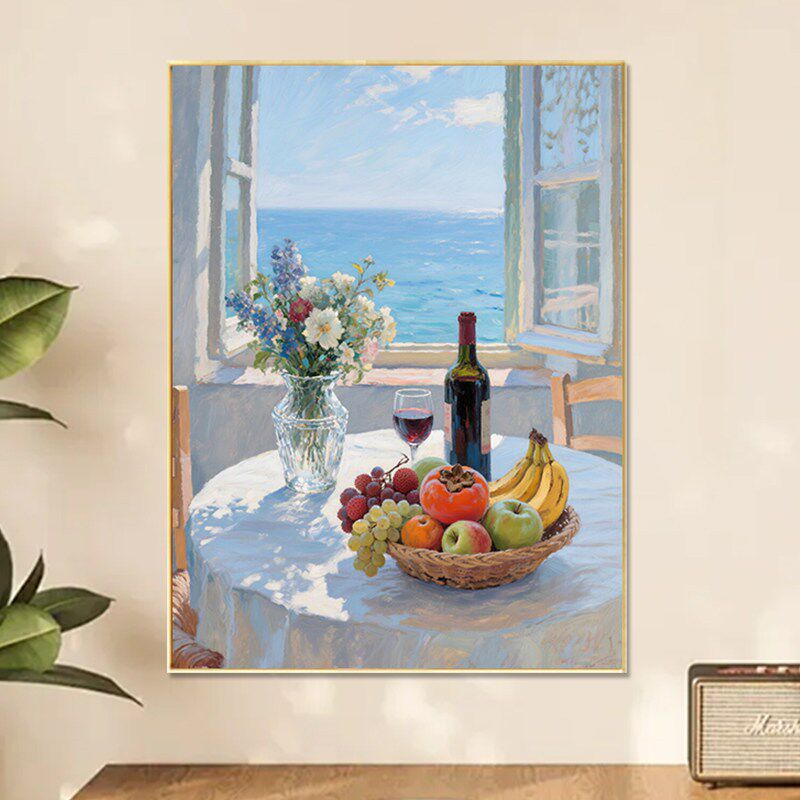 手绘油画现代装饰画轻奢法式挂画餐厅欧式玄关过道走廊美式水果