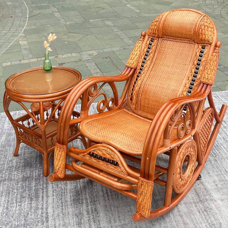 藤编摇椅躺椅家用阳台手工编织藤椅靠背椅老人专用午休真藤摇摇椅