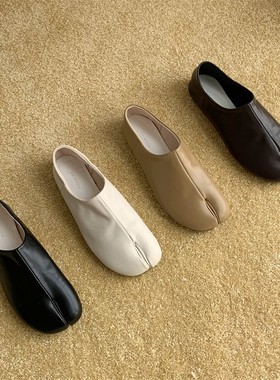 平底小众分趾猪蹄单鞋女鞋子2021C年新款夏季黑色软底奶奶鞋春秋