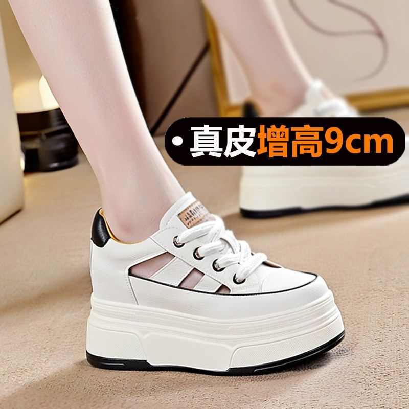 9cm镂空内增高小白鞋厚底松糕凉鞋女夏天透K气小个子女鞋2025新款