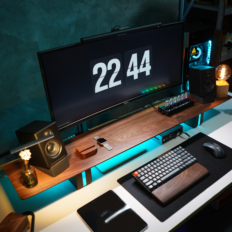 黑胡桃显示器增高架实木多功能办公收纳桌面置物液晶屏幕支架底座