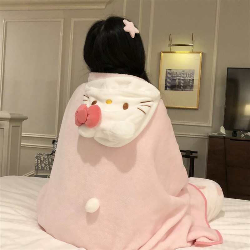 超甜kt毛毯加厚冬季小毯子沙发学生宿舍办公室午睡毯盖毯连帽披肩