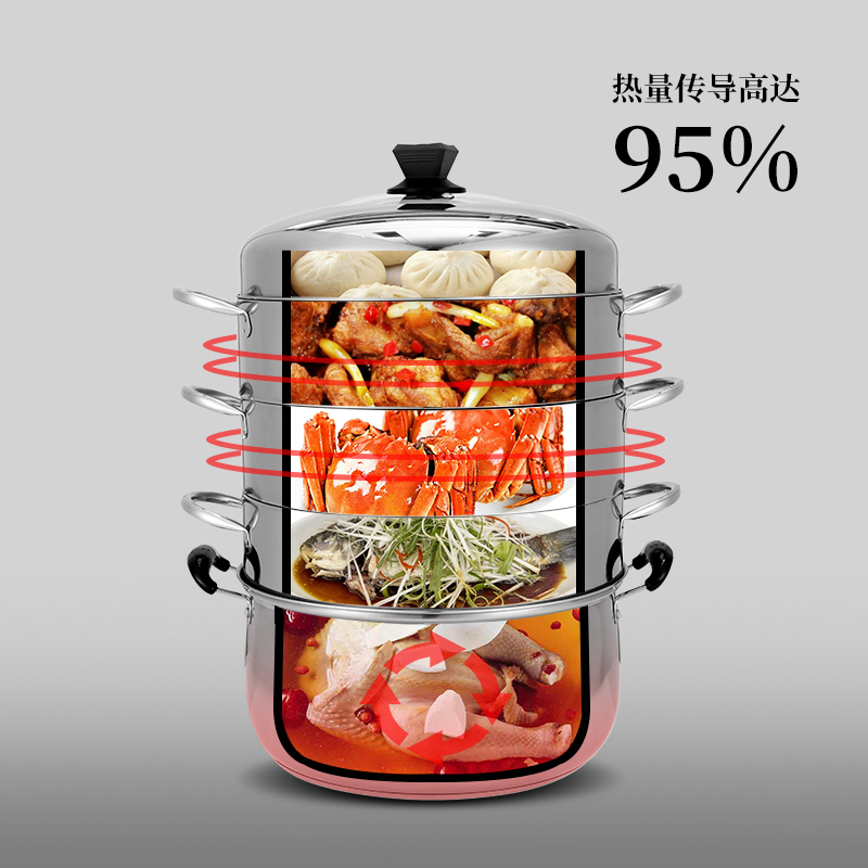 加厚蒸锅不锈钢不串味蒸笼三层加厚电磁炉通用蒸锅蒸饭节能蒸锅