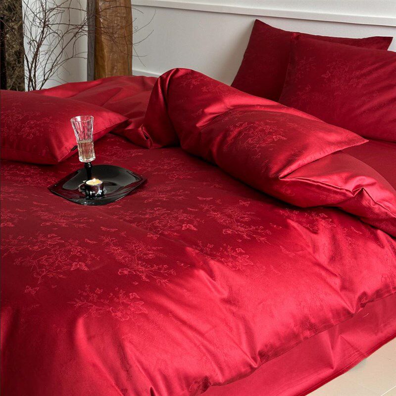 简约红色浪漫100支r长绒棉全棉婚庆四件套被套结婚房床上用品,床上用品,婚庆床品套件,淘宝优惠券,粉丝福利购,淘宝优惠卷