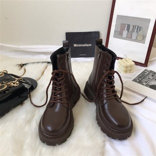 马丁靴女英伦风短k靴2023新款夏季爆款厚底棕色甜酷瘦瘦靴子潮