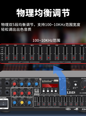 大功率功放机12V/220V蓝牙U盘插卡FM专业调音无损解码多人K歌功放
