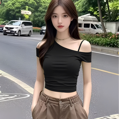 2025新款夏季修身露肩短袖T恤