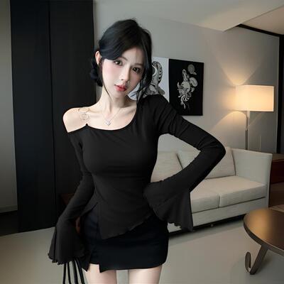 2025新款不规则斜肩长袖T恤